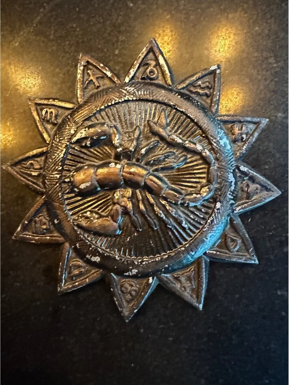 Vintage 1969 E. MESA Cast Aluminum Zodiac Sunburst Wall Plaque - SCORPIO